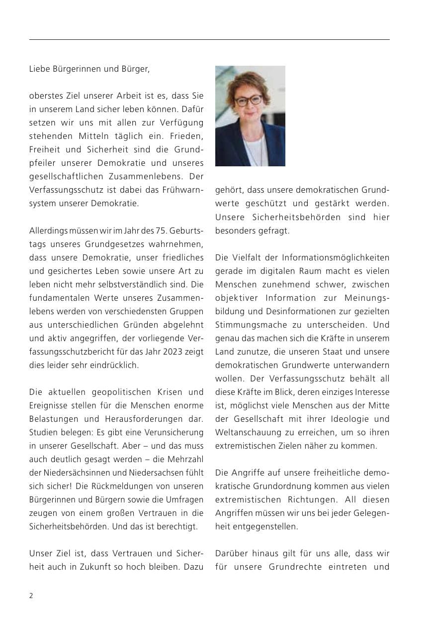 Seite 4 des Verfassungsschutzbericht 2023 Niedersachsen