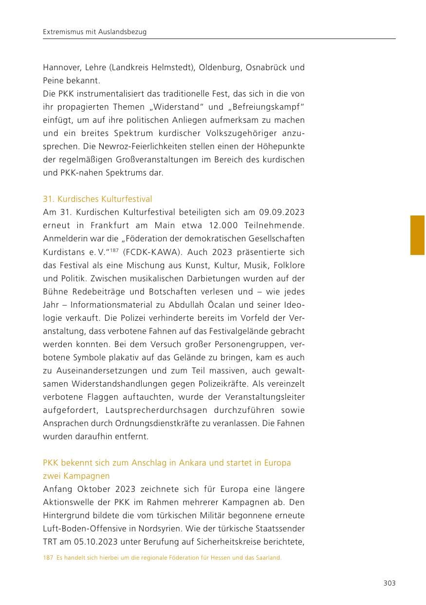 Seite 305 des Verfassungsschutzbericht 2023 Niedersachsen