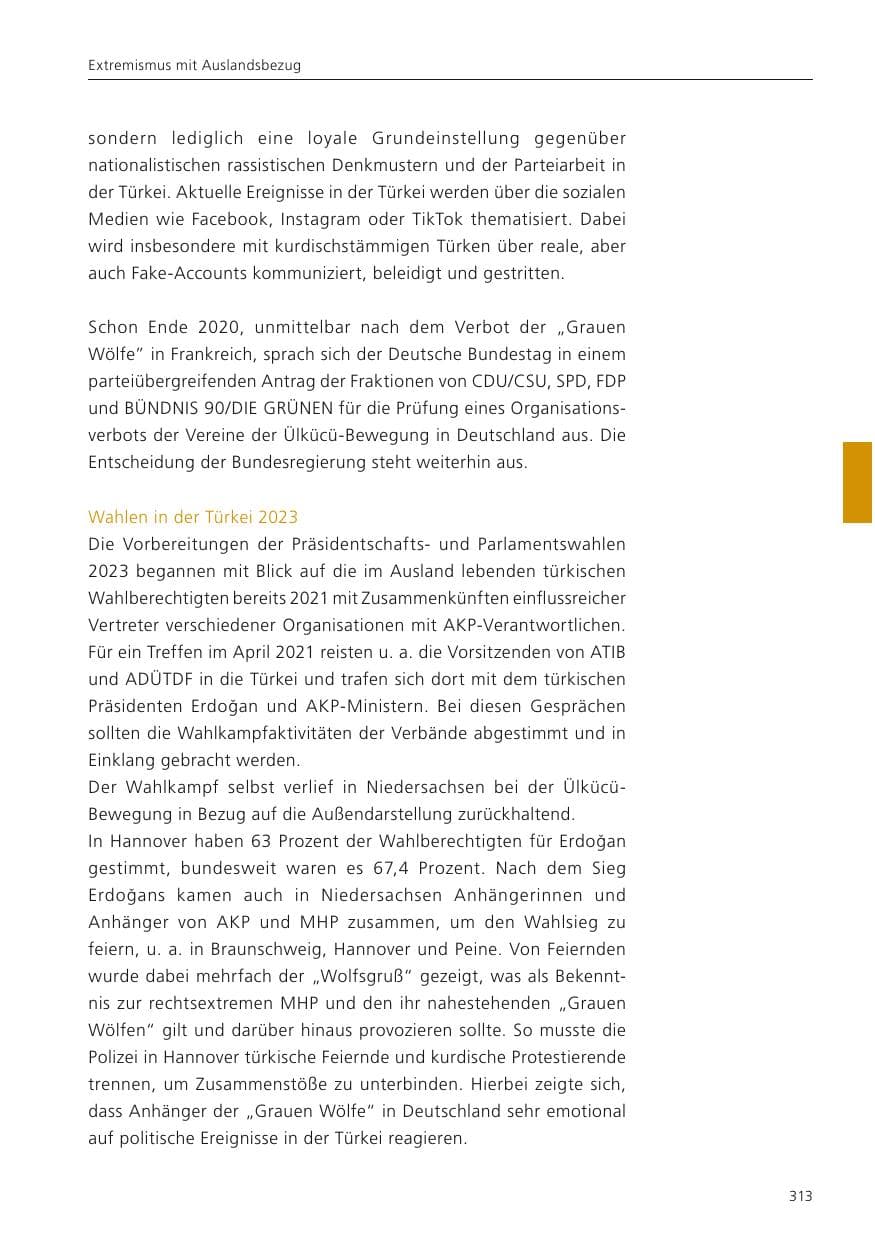Seite 315 des Verfassungsschutzbericht 2023 Niedersachsen