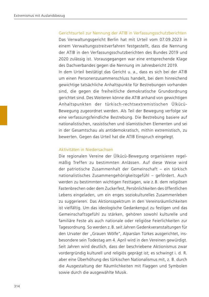Seite 316 des Verfassungsschutzbericht 2023 Niedersachsen