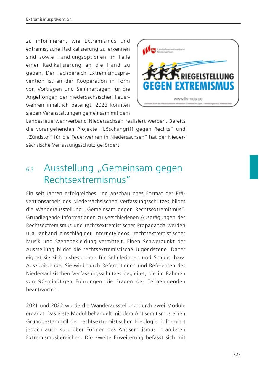 Seite 325 des Verfassungsschutzbericht 2023 Niedersachsen