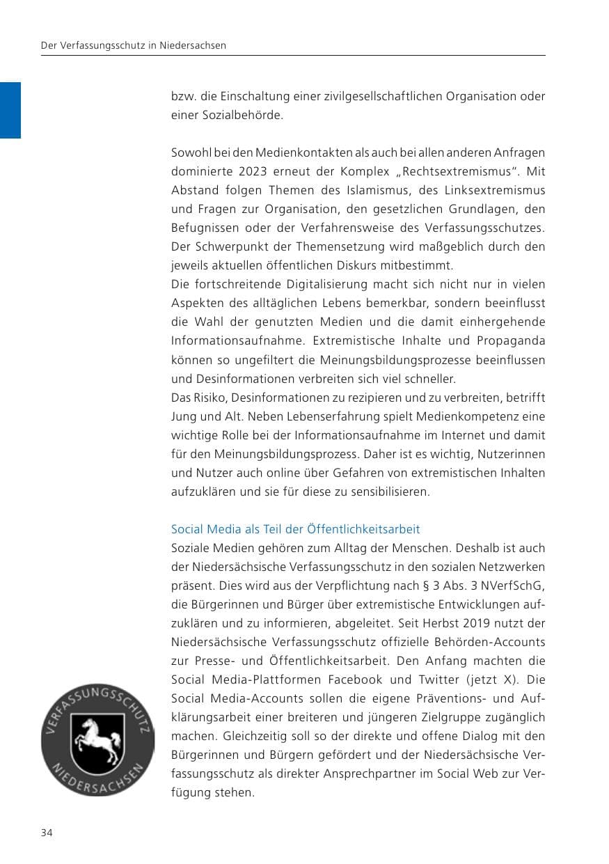Seite 36 des Verfassungsschutzbericht 2023 Niedersachsen