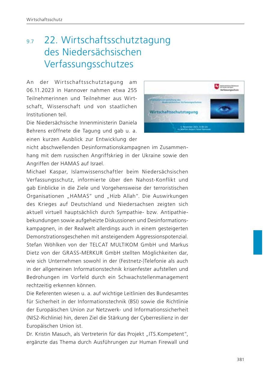 Seite 383 des Verfassungsschutzbericht 2023 Niedersachsen