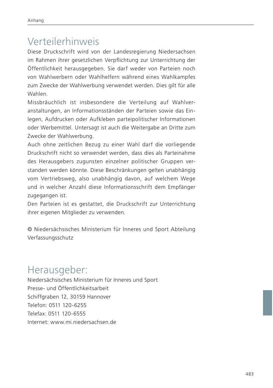 Seite 485 des Verfassungsschutzbericht 2023 Niedersachsen