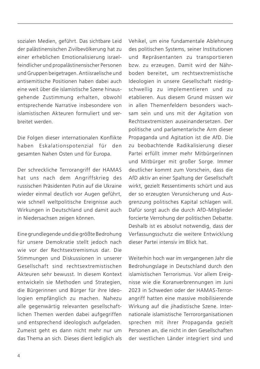 Seite 6 des Verfassungsschutzbericht 2023 Niedersachsen