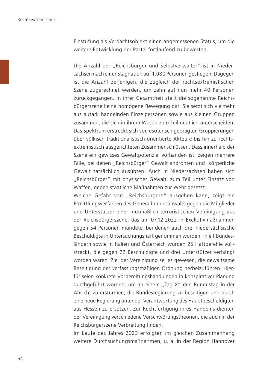 Seite 56 des Verfassungsschutzbericht 2023 Niedersachsen