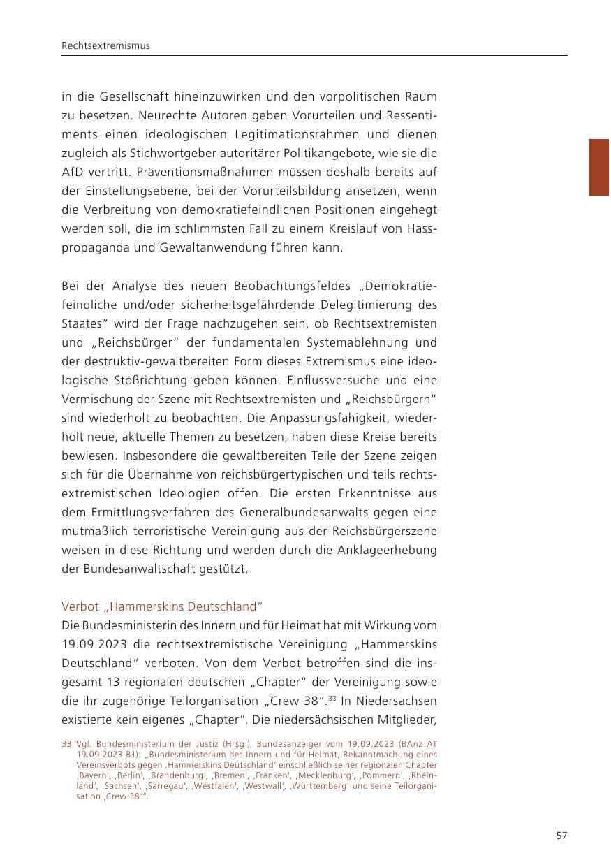 Seite 59 des Verfassungsschutzbericht 2023 Niedersachsen