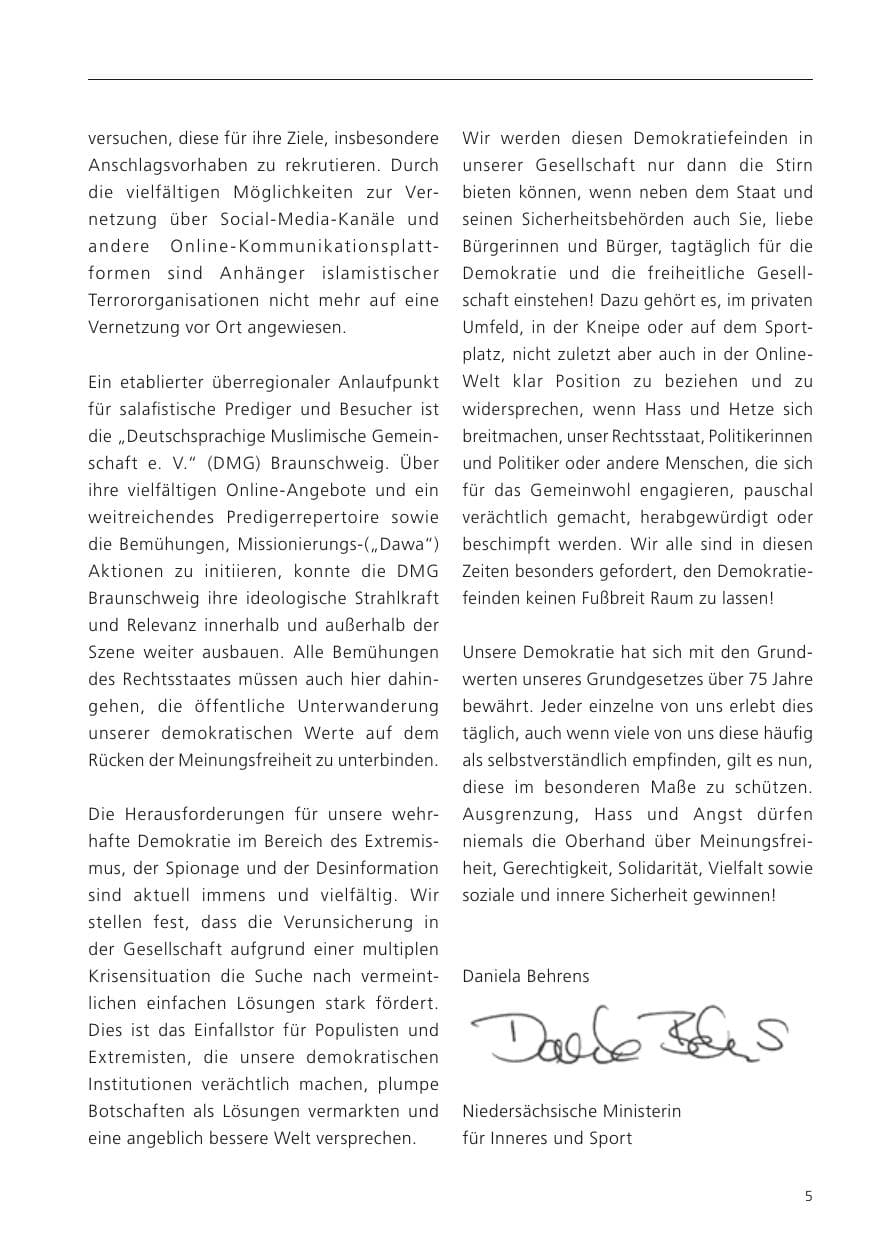 Seite 7 des Verfassungsschutzbericht 2023 Niedersachsen