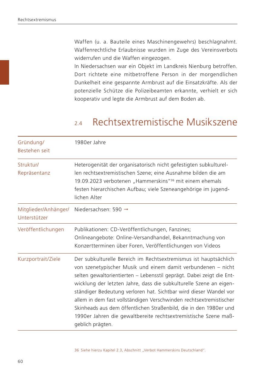 Seite 62 des Verfassungsschutzbericht 2023 Niedersachsen