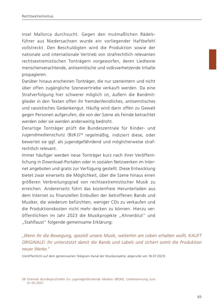 Seite 67 des Verfassungsschutzbericht 2023 Niedersachsen