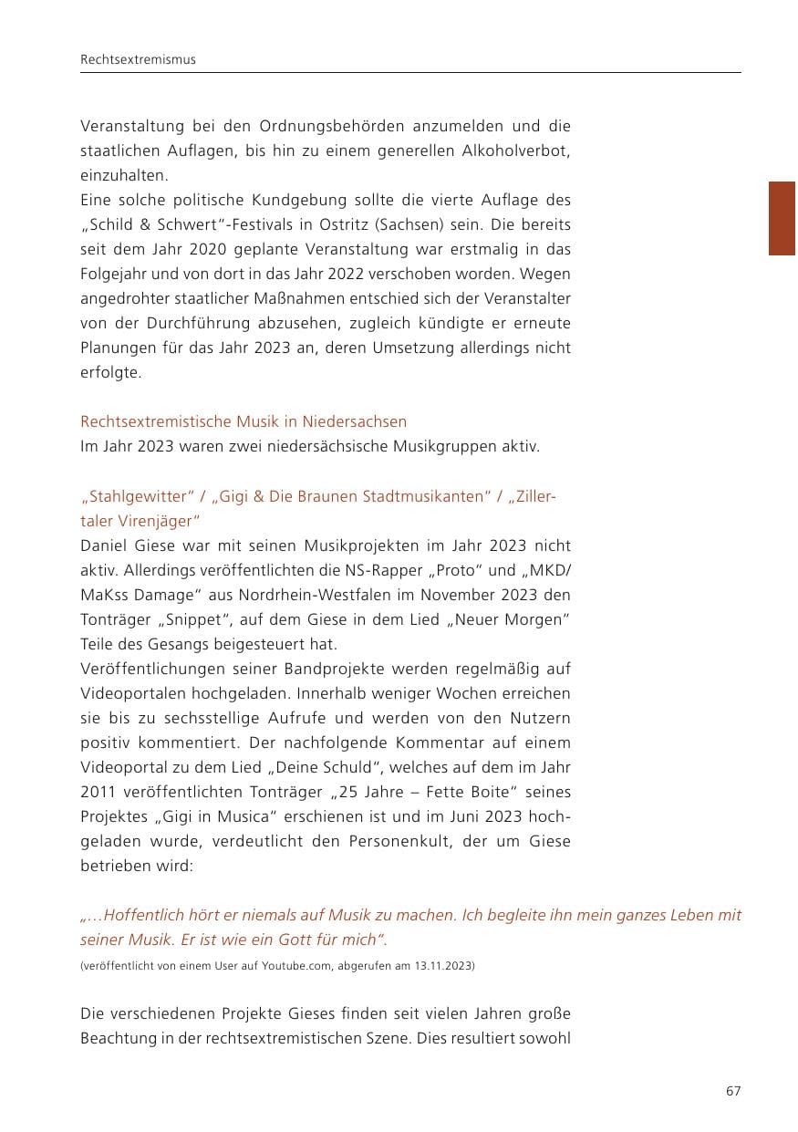 Seite 69 des Verfassungsschutzbericht 2023 Niedersachsen