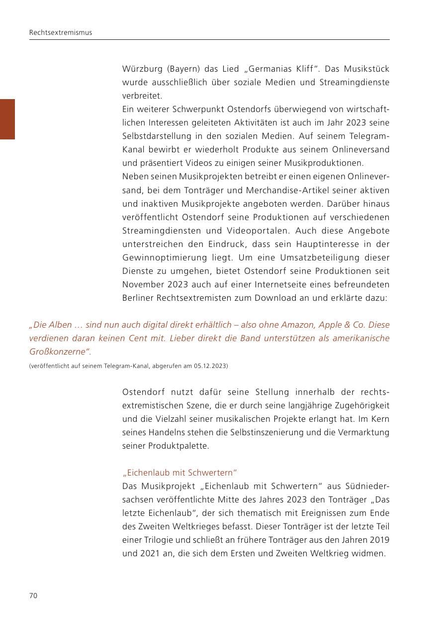 Seite 72 des Verfassungsschutzbericht 2023 Niedersachsen