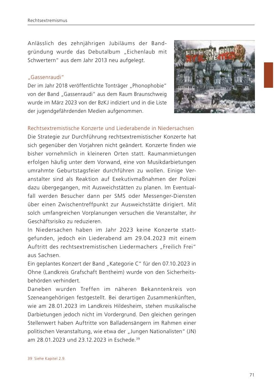 Seite 73 des Verfassungsschutzbericht 2023 Niedersachsen