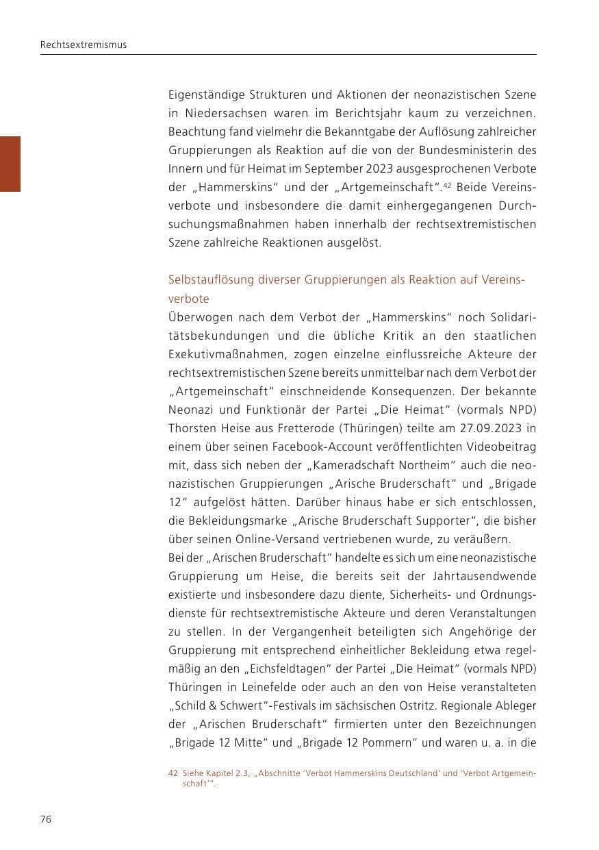 Seite 78 des Verfassungsschutzbericht 2023 Niedersachsen
