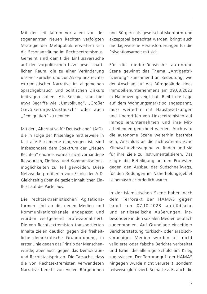 Seite 9 des Verfassungsschutzbericht 2023 Niedersachsen