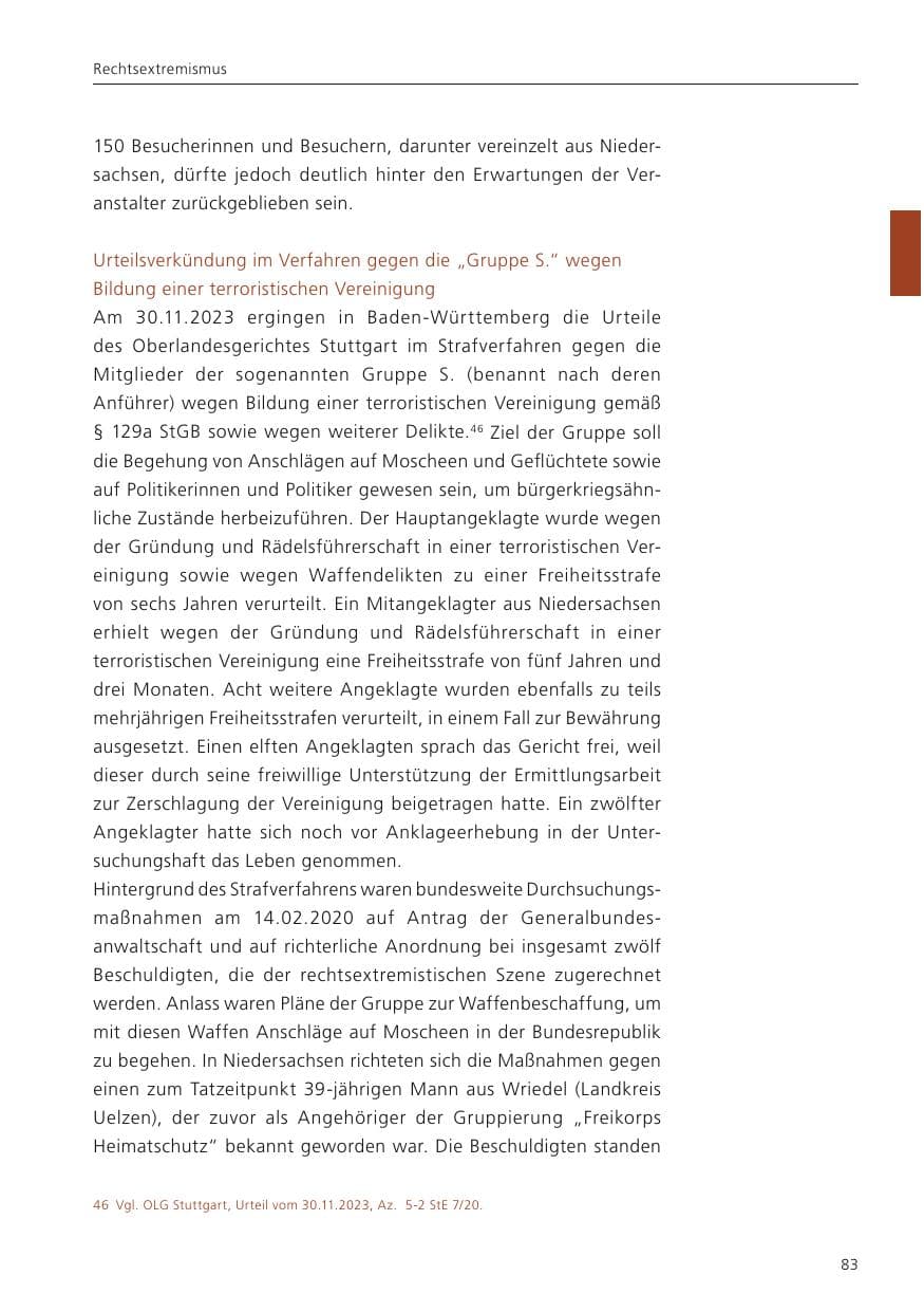Seite 85 des Verfassungsschutzbericht 2023 Niedersachsen
