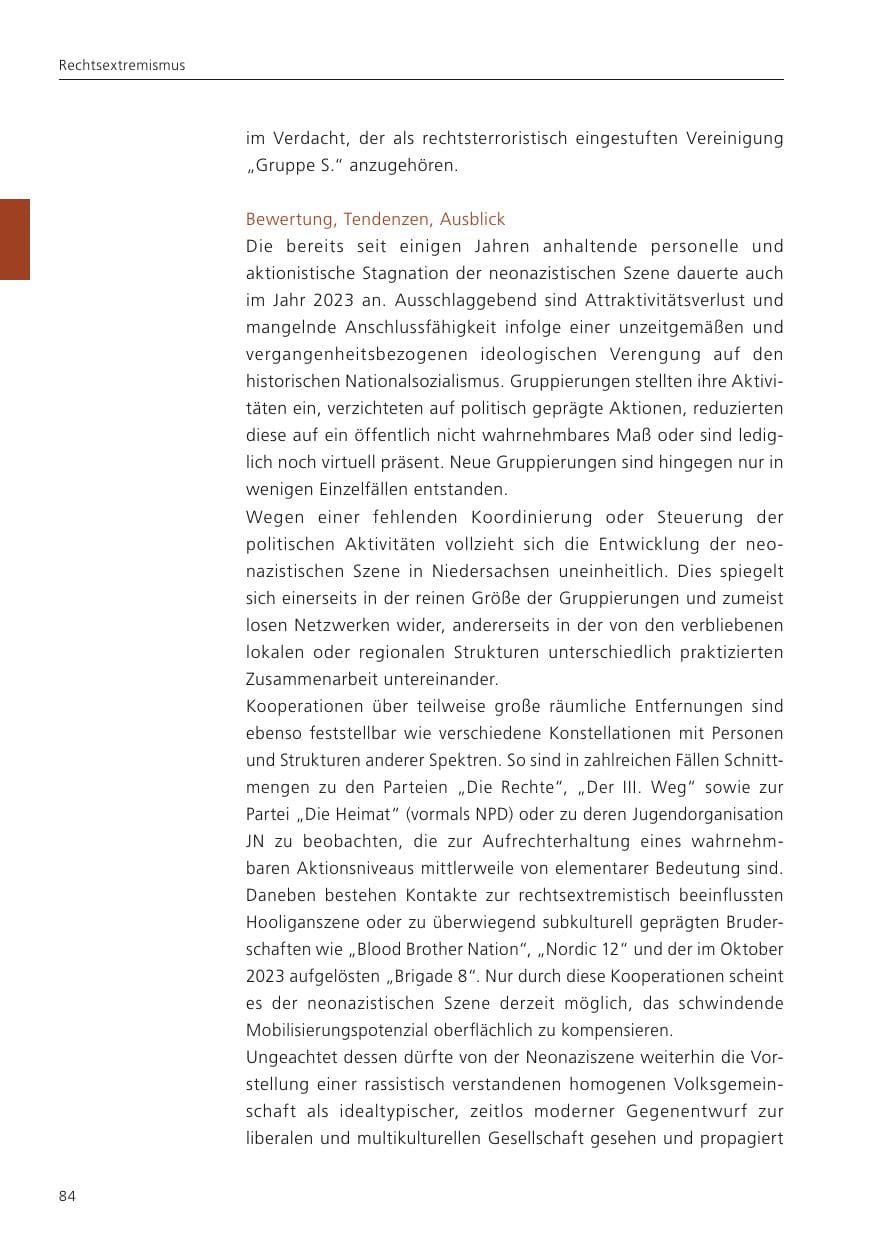 Seite 86 des Verfassungsschutzbericht 2023 Niedersachsen