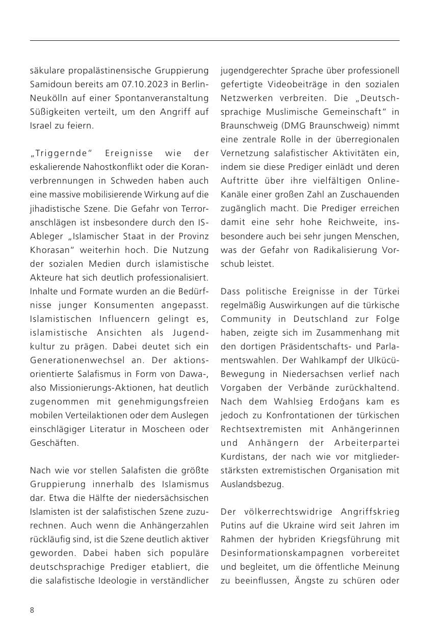 Seite 10 des Verfassungsschutzbericht 2023 Niedersachsen