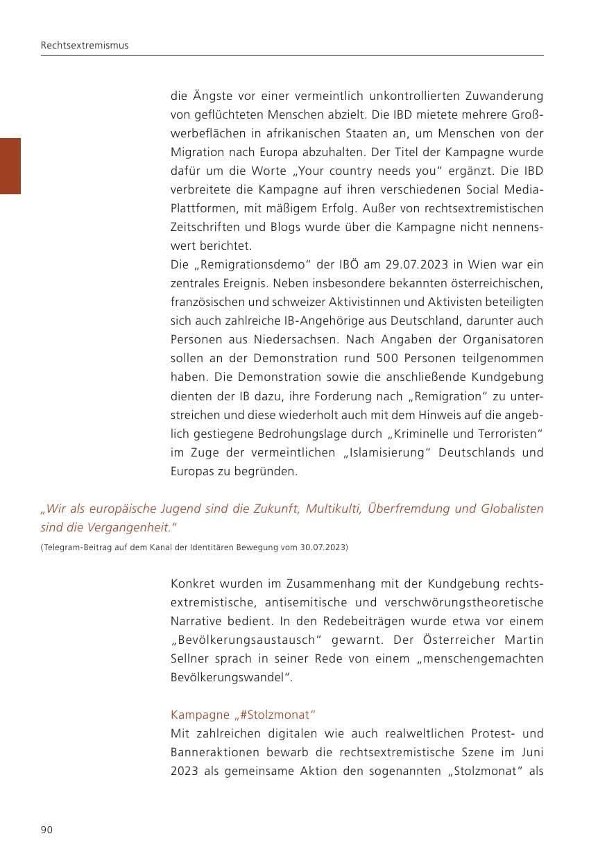 Seite 92 des Verfassungsschutzbericht 2023 Niedersachsen