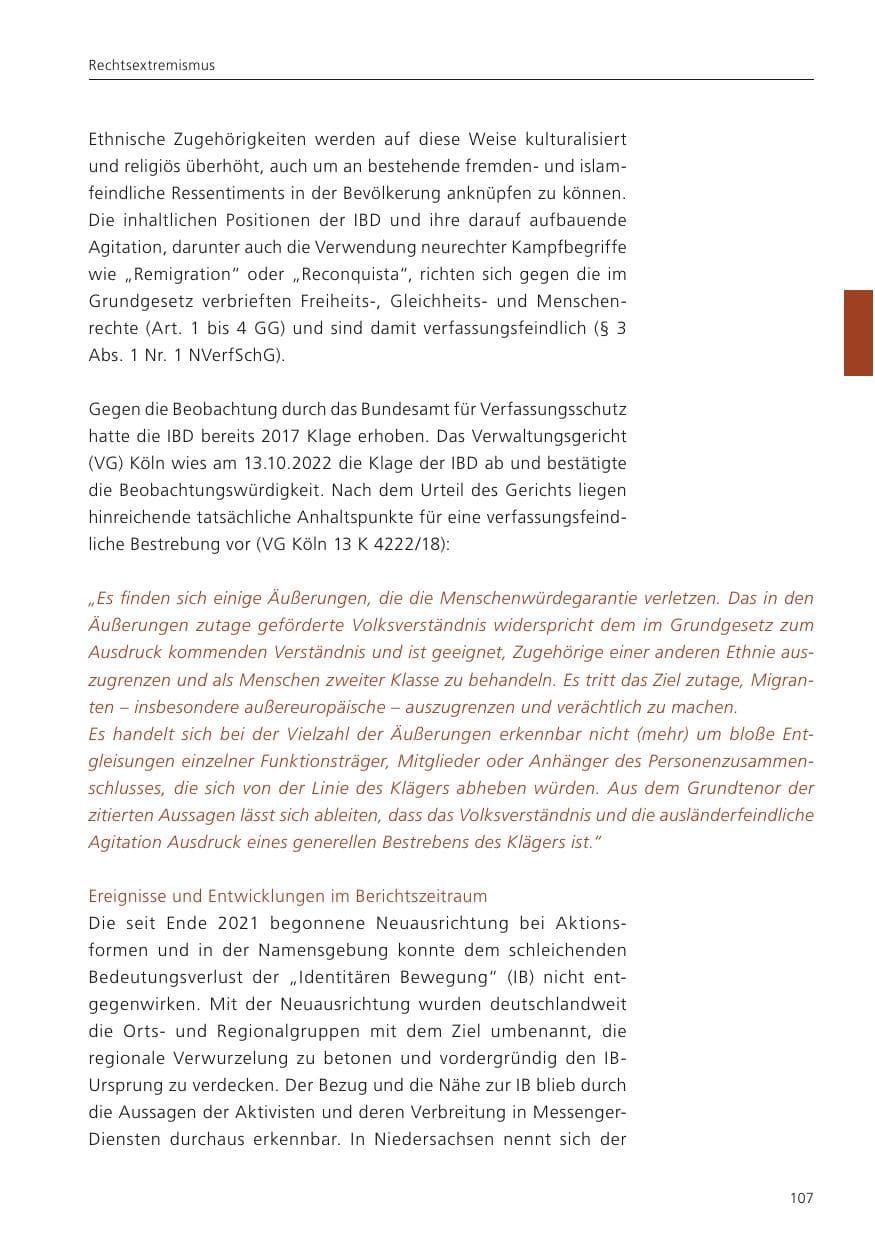 Seite 108 des Verfassungsschutzbericht 2024 Niedersachsen