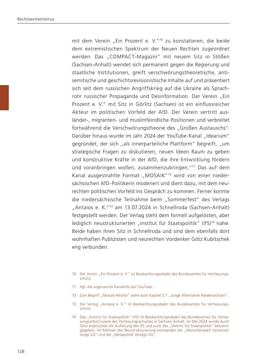 Seite 129 des Verfassungsschutzbericht 2024 Niedersachsen