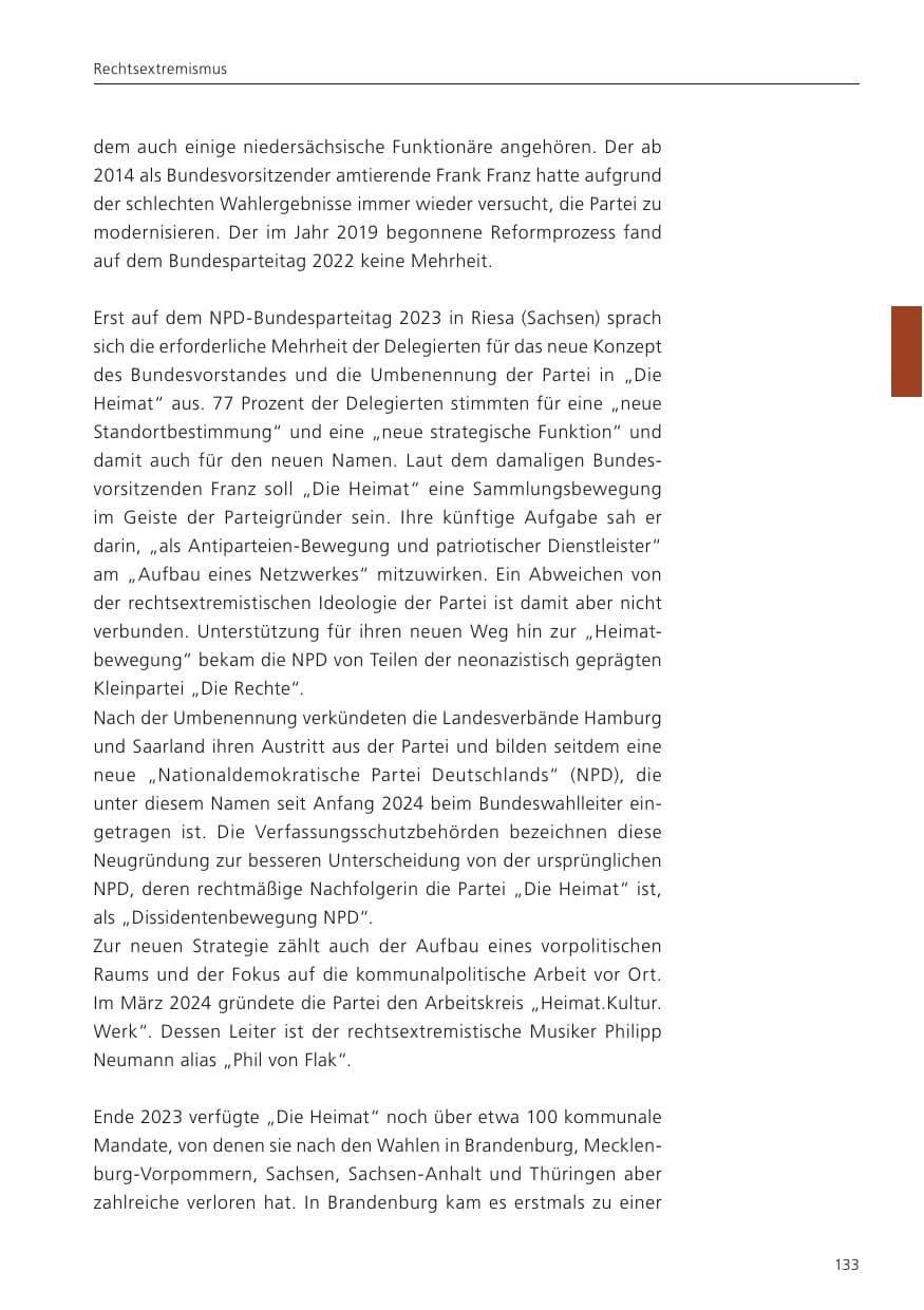 Seite 134 des Verfassungsschutzbericht 2024 Niedersachsen