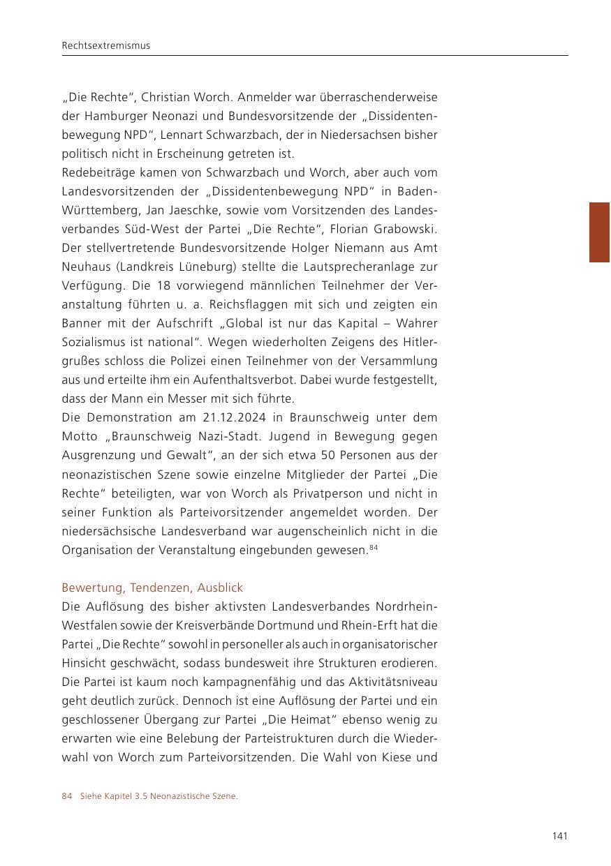 Seite 142 des Verfassungsschutzbericht 2024 Niedersachsen