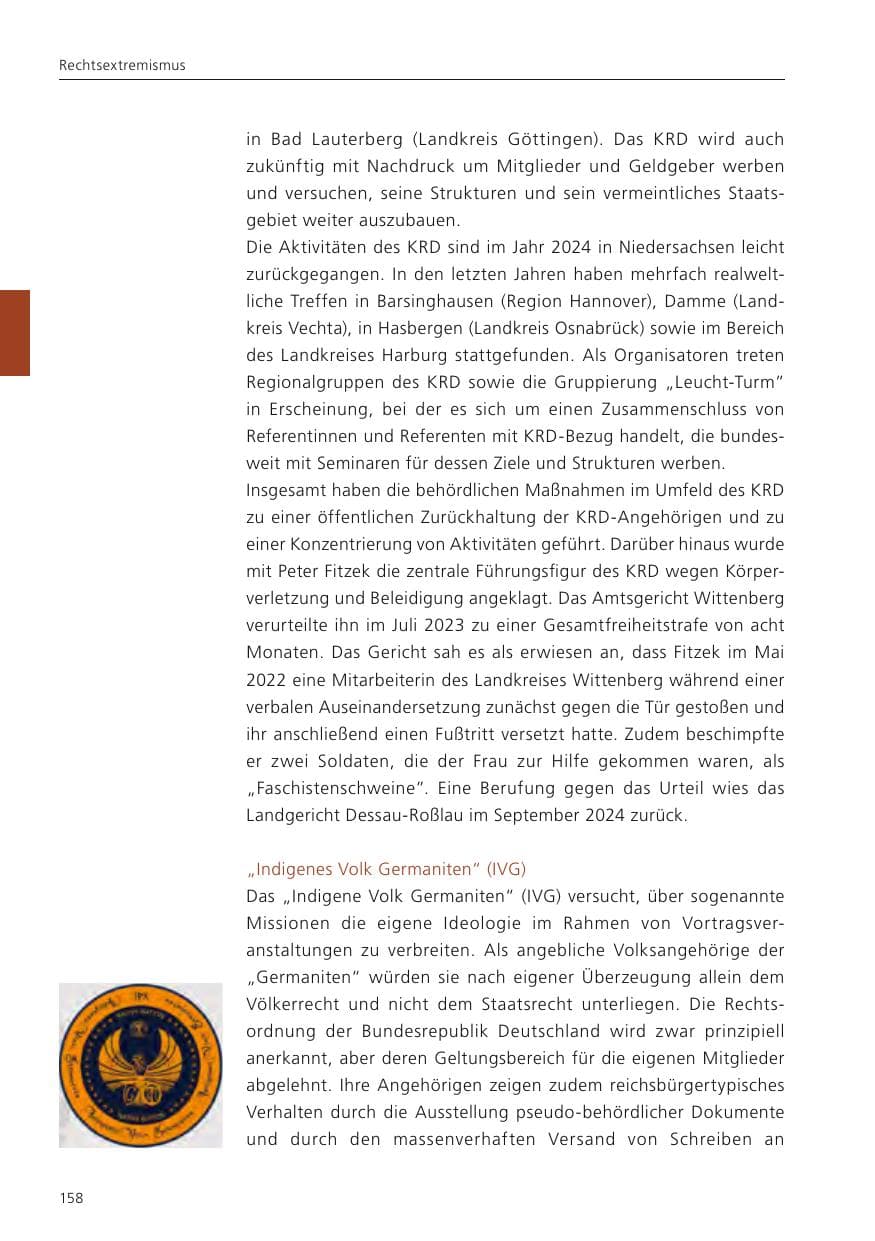 Seite 159 des Verfassungsschutzbericht 2024 Niedersachsen