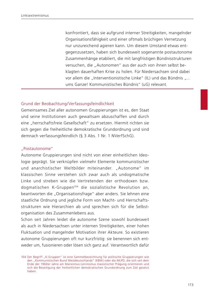 Seite 174 des Verfassungsschutzbericht 2024 Niedersachsen