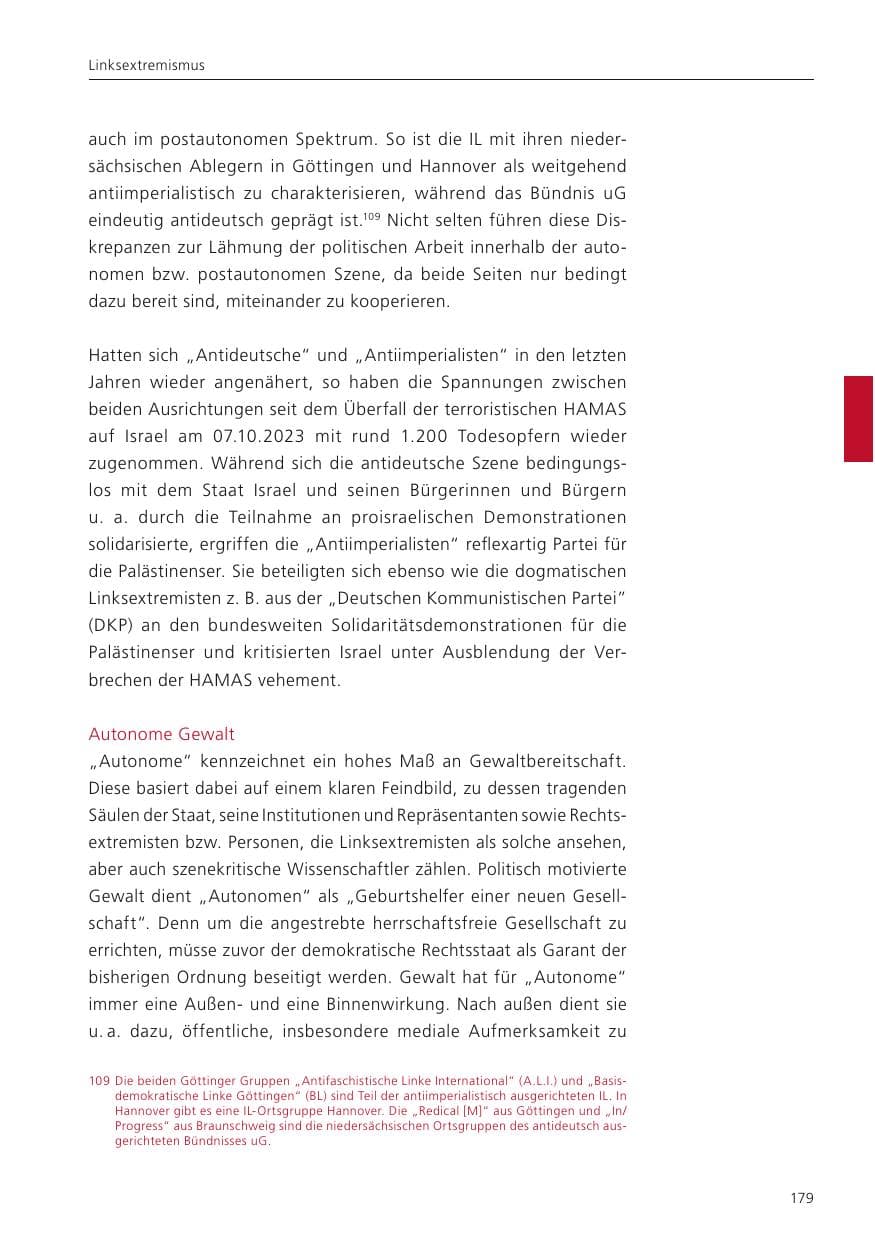 Seite 180 des Verfassungsschutzbericht 2024 Niedersachsen