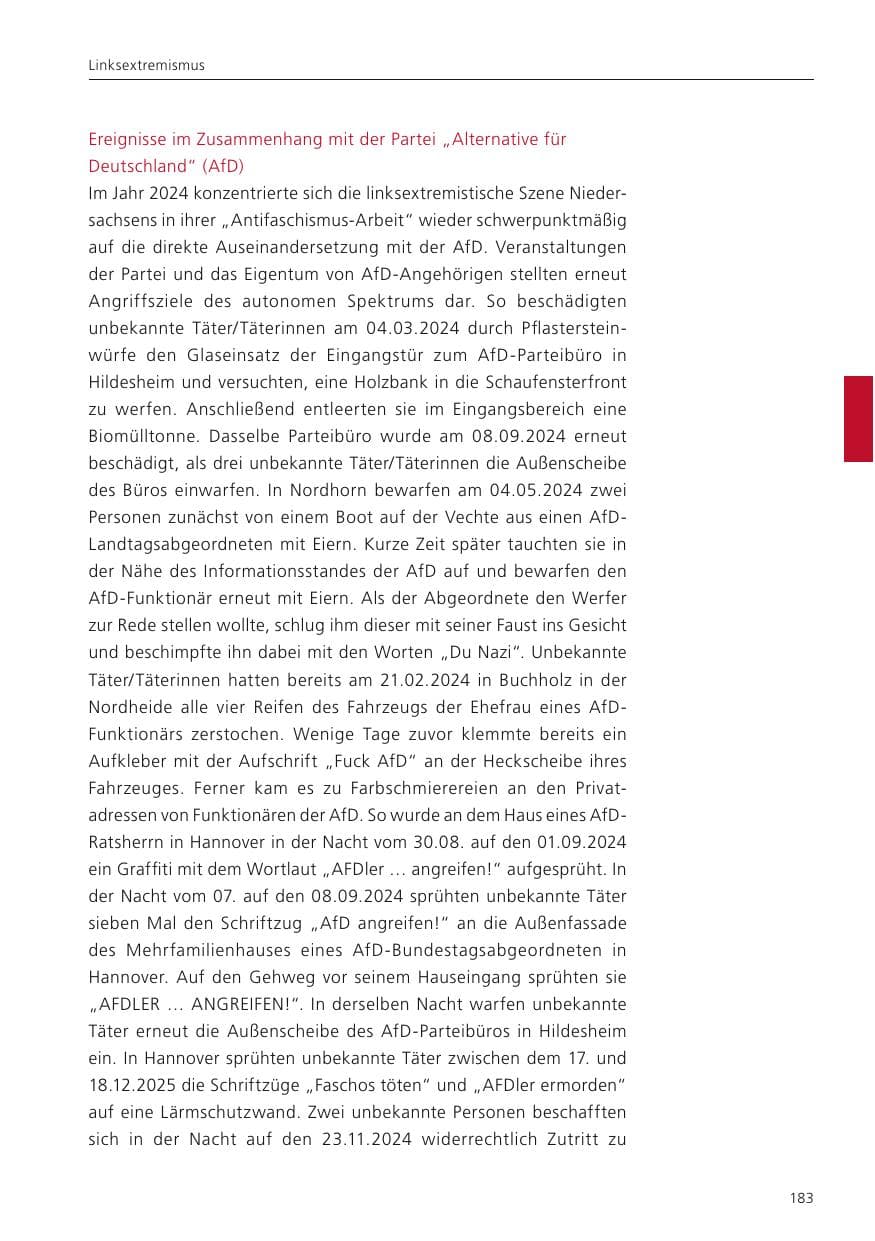 Seite 184 des Verfassungsschutzbericht 2024 Niedersachsen
