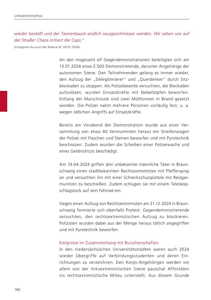 Seite 187 des Verfassungsschutzbericht 2024 Niedersachsen