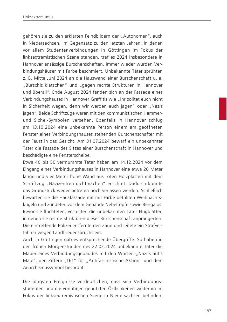 Seite 188 des Verfassungsschutzbericht 2024 Niedersachsen