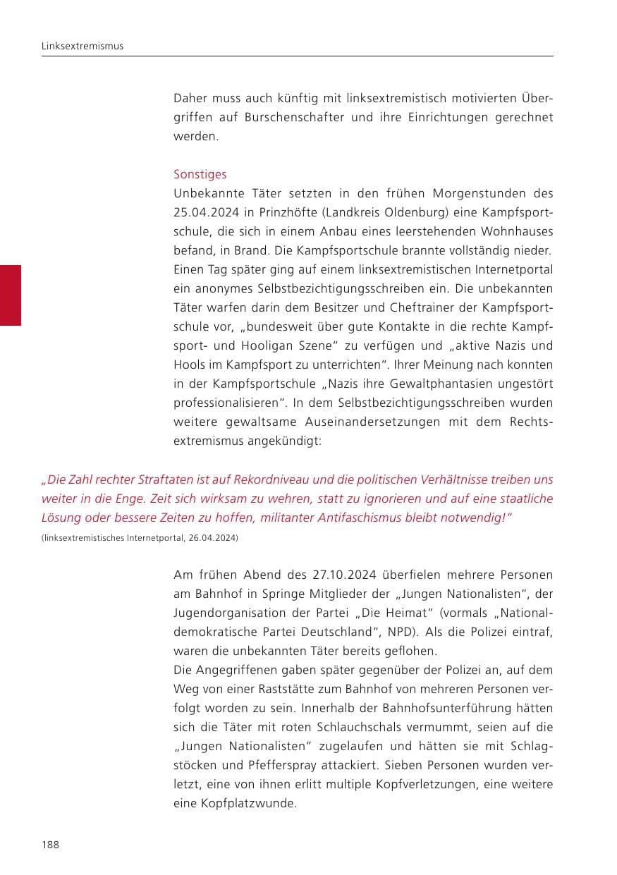 Seite 189 des Verfassungsschutzbericht 2024 Niedersachsen