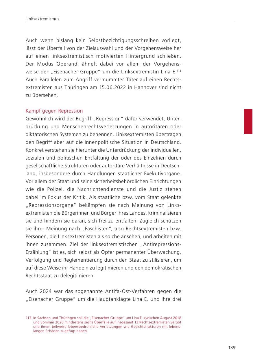 Seite 190 des Verfassungsschutzbericht 2024 Niedersachsen