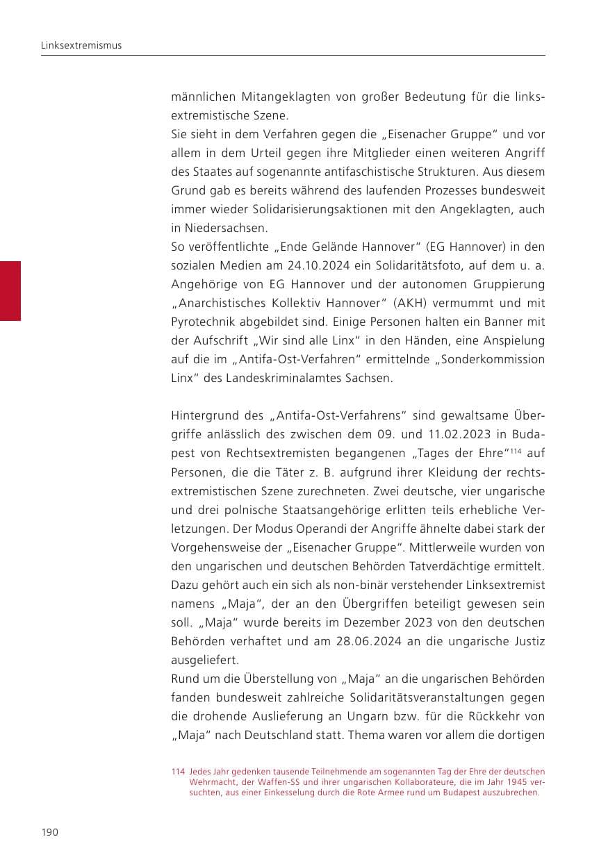 Seite 191 des Verfassungsschutzbericht 2024 Niedersachsen