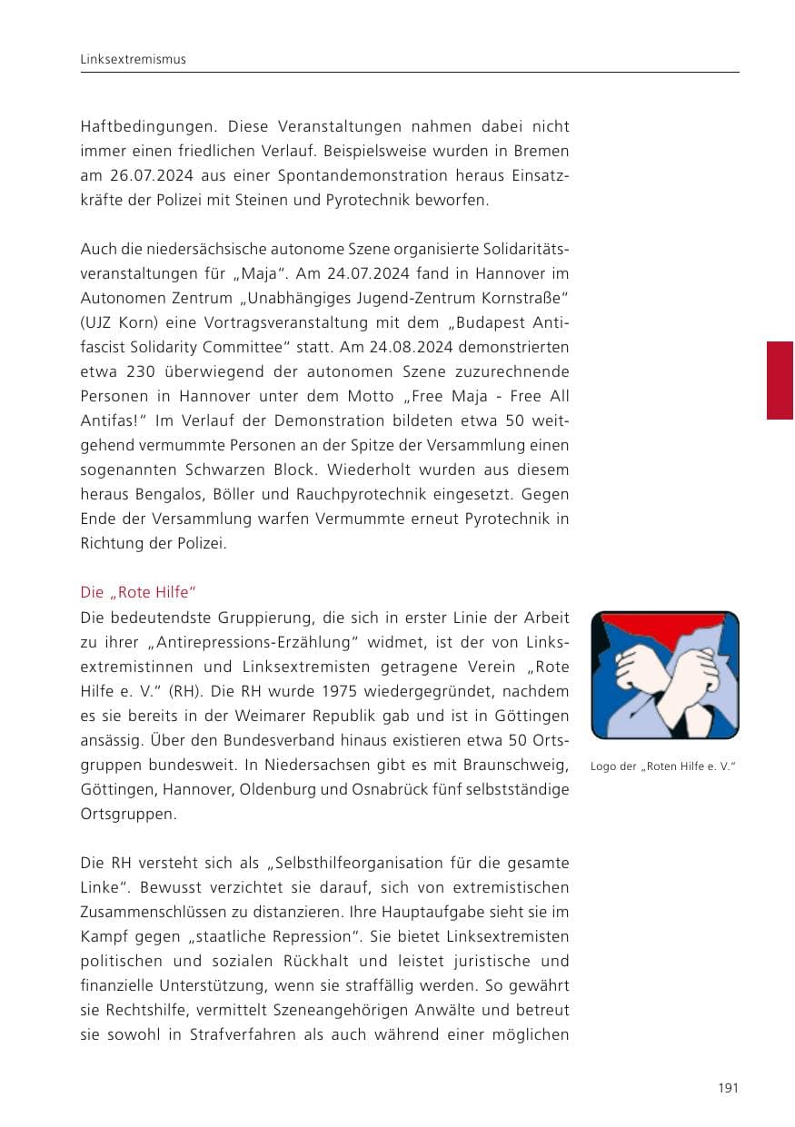 Seite 192 des Verfassungsschutzbericht 2024 Niedersachsen