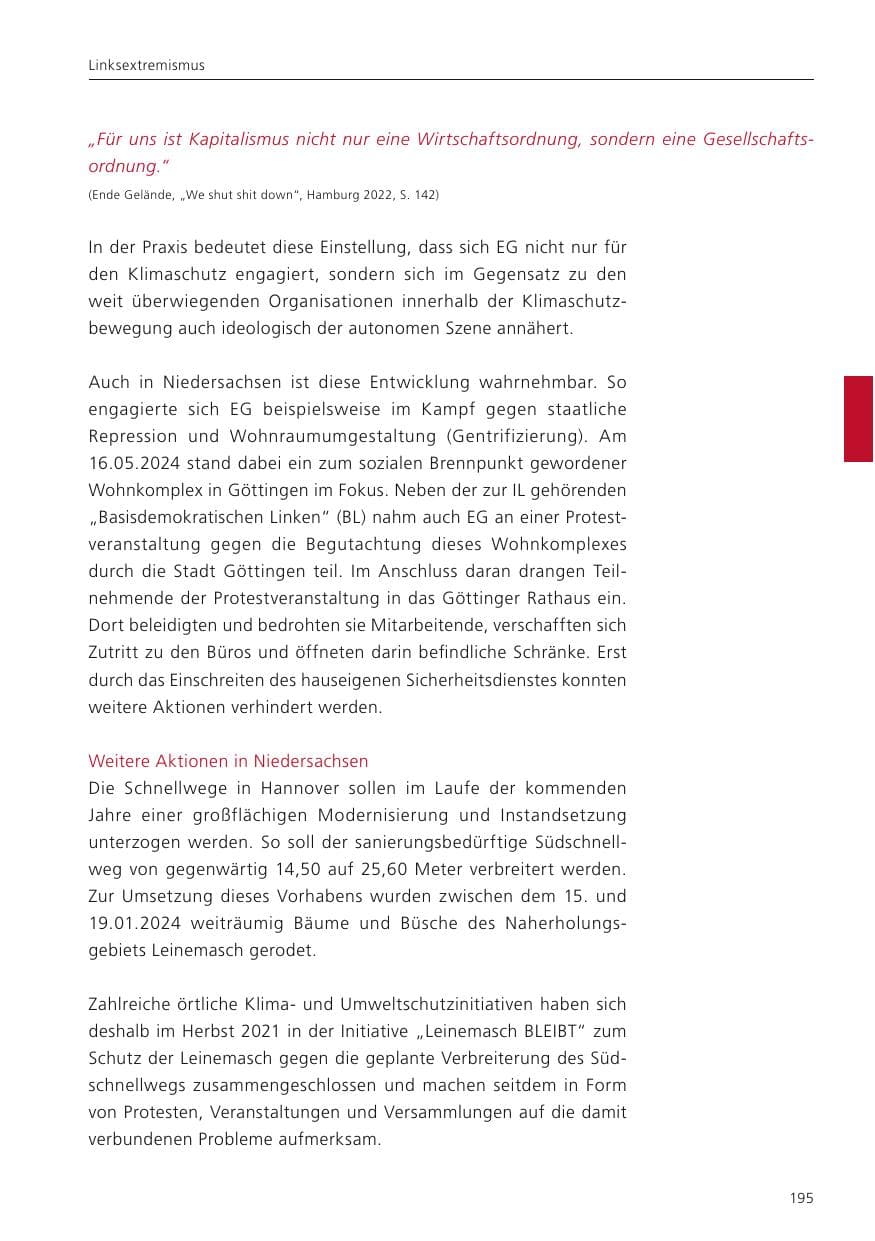 Seite 196 des Verfassungsschutzbericht 2024 Niedersachsen