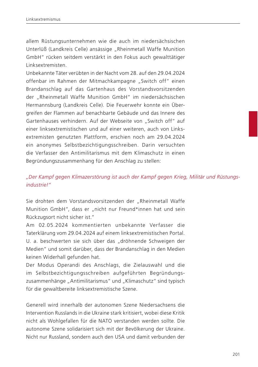 Seite 202 des Verfassungsschutzbericht 2024 Niedersachsen