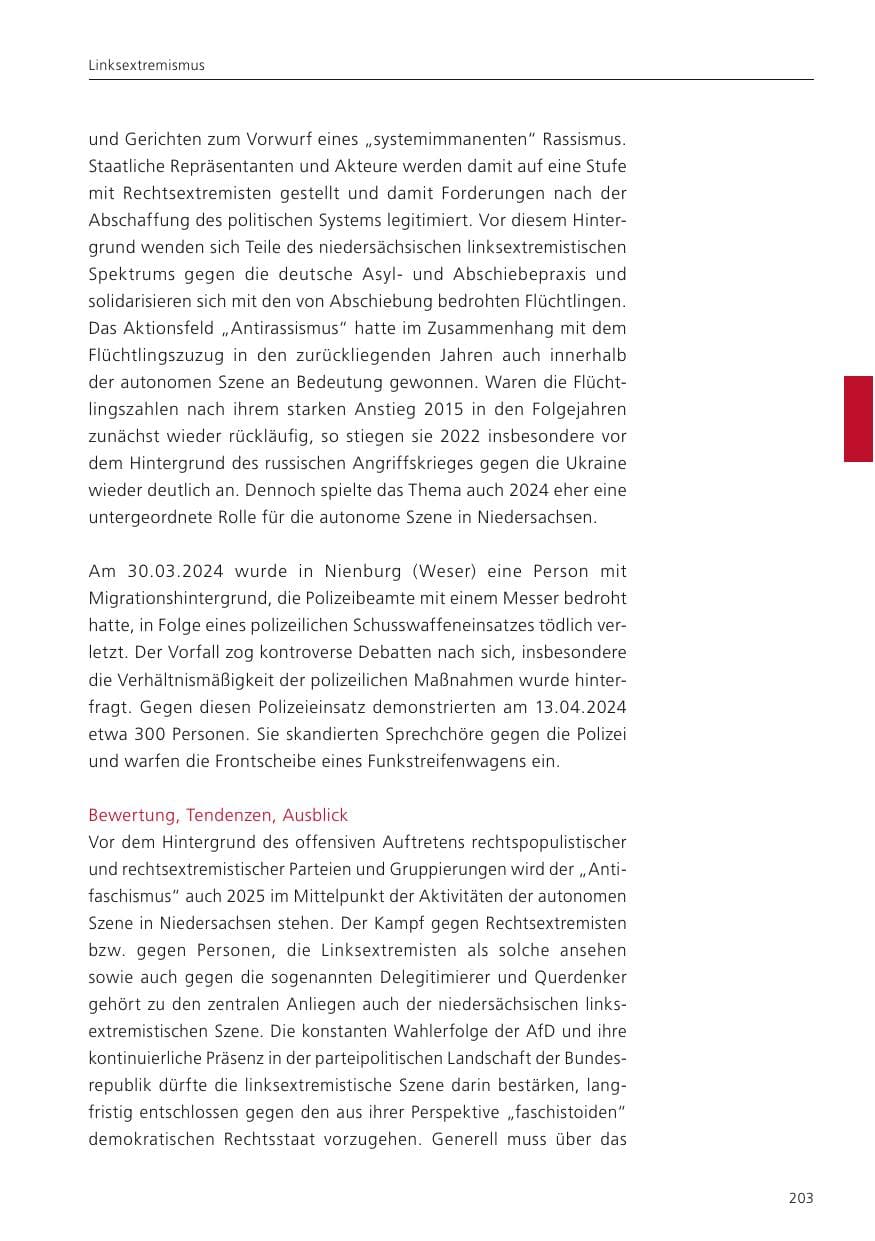 Seite 204 des Verfassungsschutzbericht 2024 Niedersachsen
