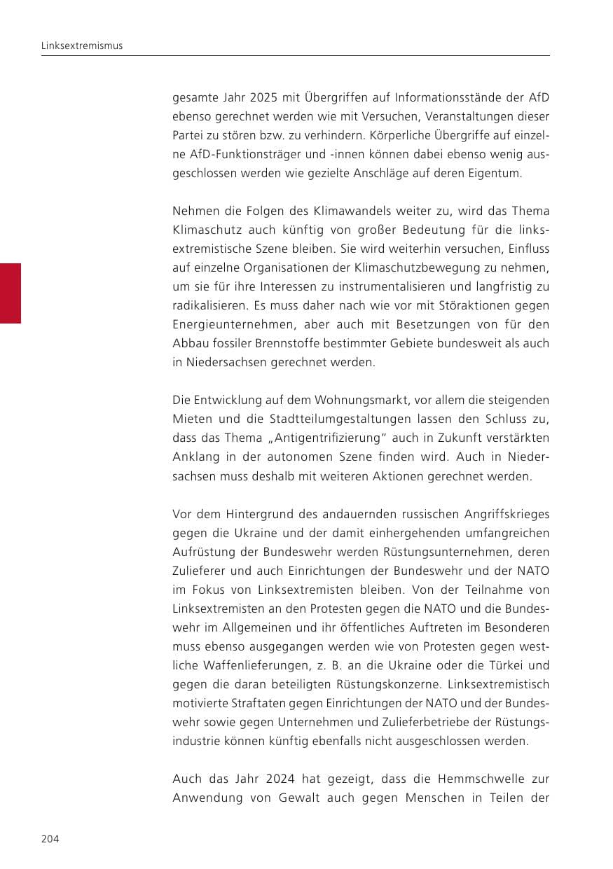 Seite 205 des Verfassungsschutzbericht 2024 Niedersachsen