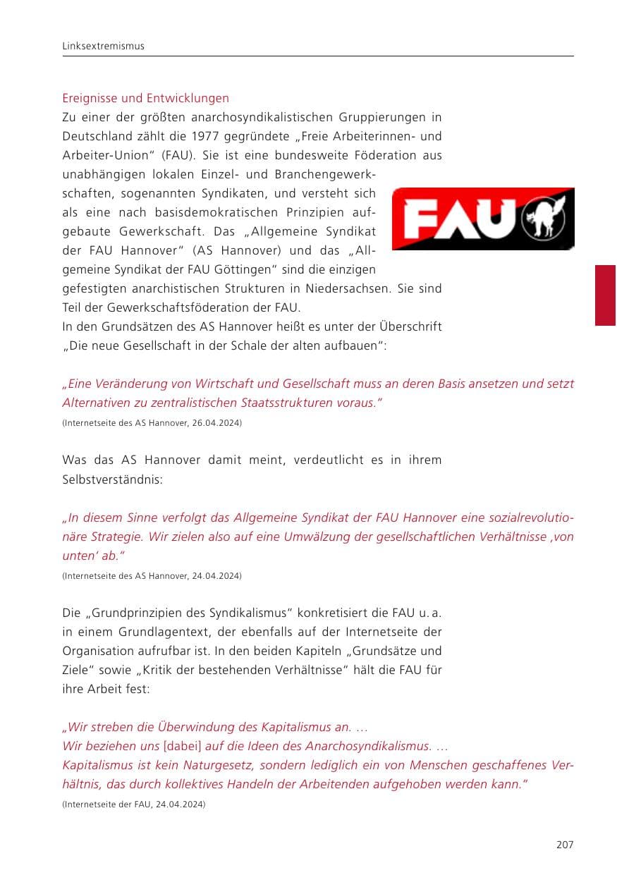 Seite 208 des Verfassungsschutzbericht 2024 Niedersachsen