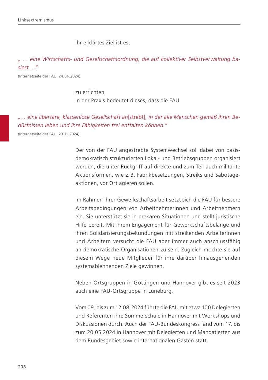 Seite 209 des Verfassungsschutzbericht 2024 Niedersachsen
