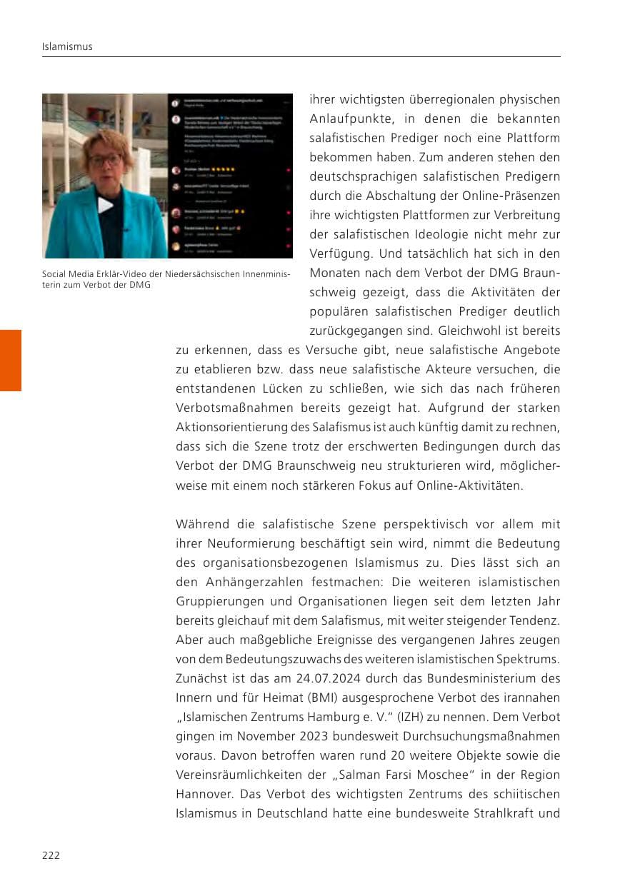 Seite 223 des Verfassungsschutzbericht 2024 Niedersachsen
