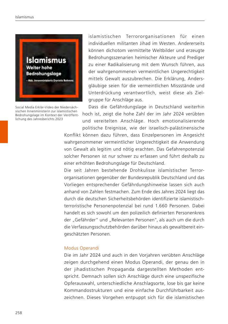 Seite 259 des Verfassungsschutzbericht 2024 Niedersachsen
