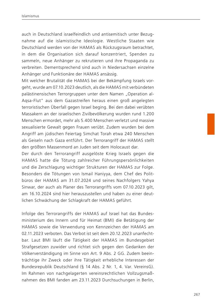 Seite 268 des Verfassungsschutzbericht 2024 Niedersachsen