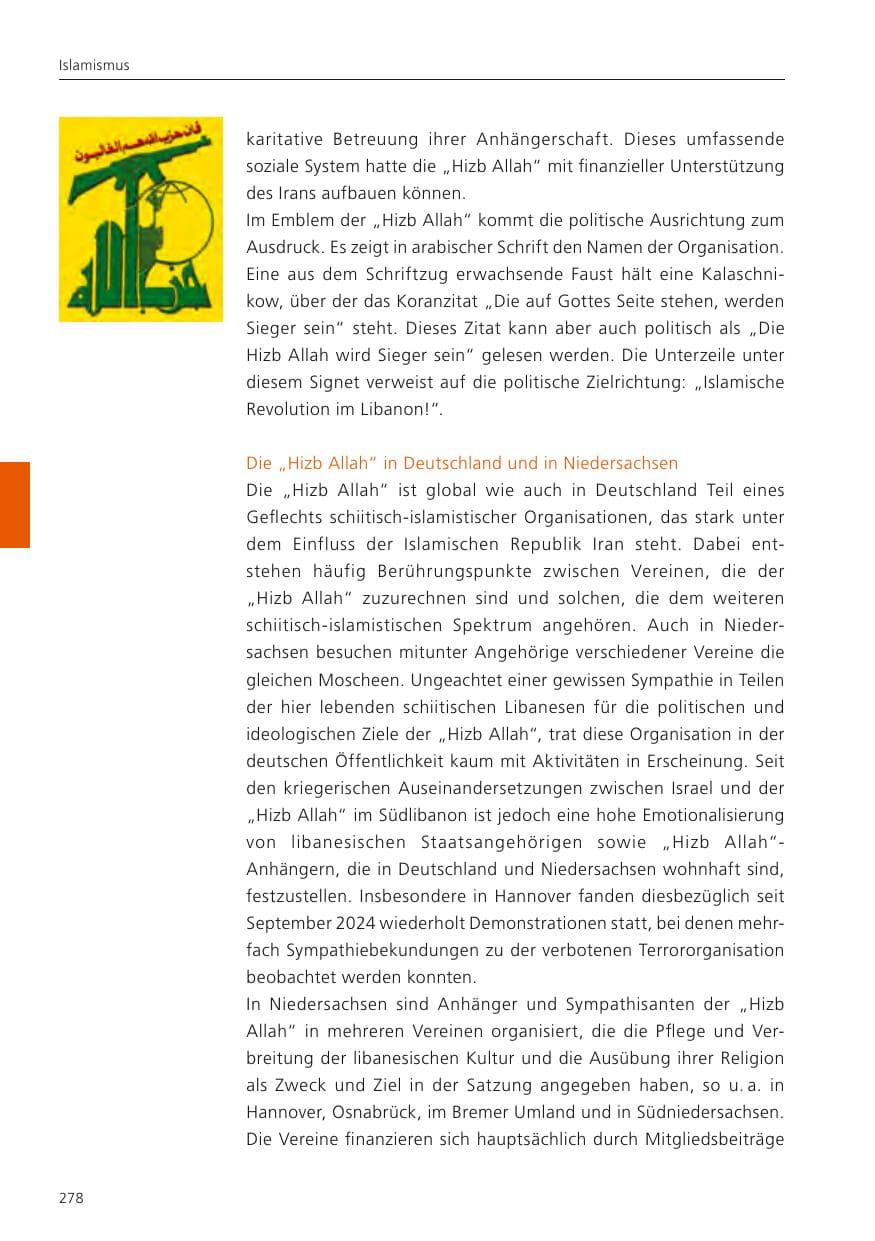Seite 279 des Verfassungsschutzbericht 2024 Niedersachsen