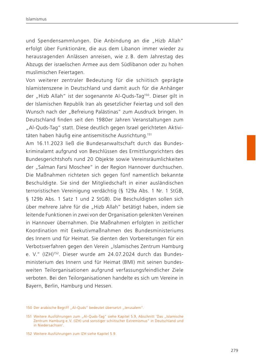 Seite 280 des Verfassungsschutzbericht 2024 Niedersachsen