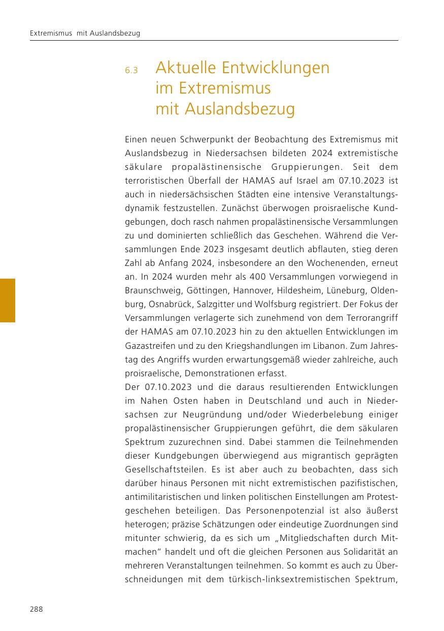 Seite 289 des Verfassungsschutzbericht 2024 Niedersachsen