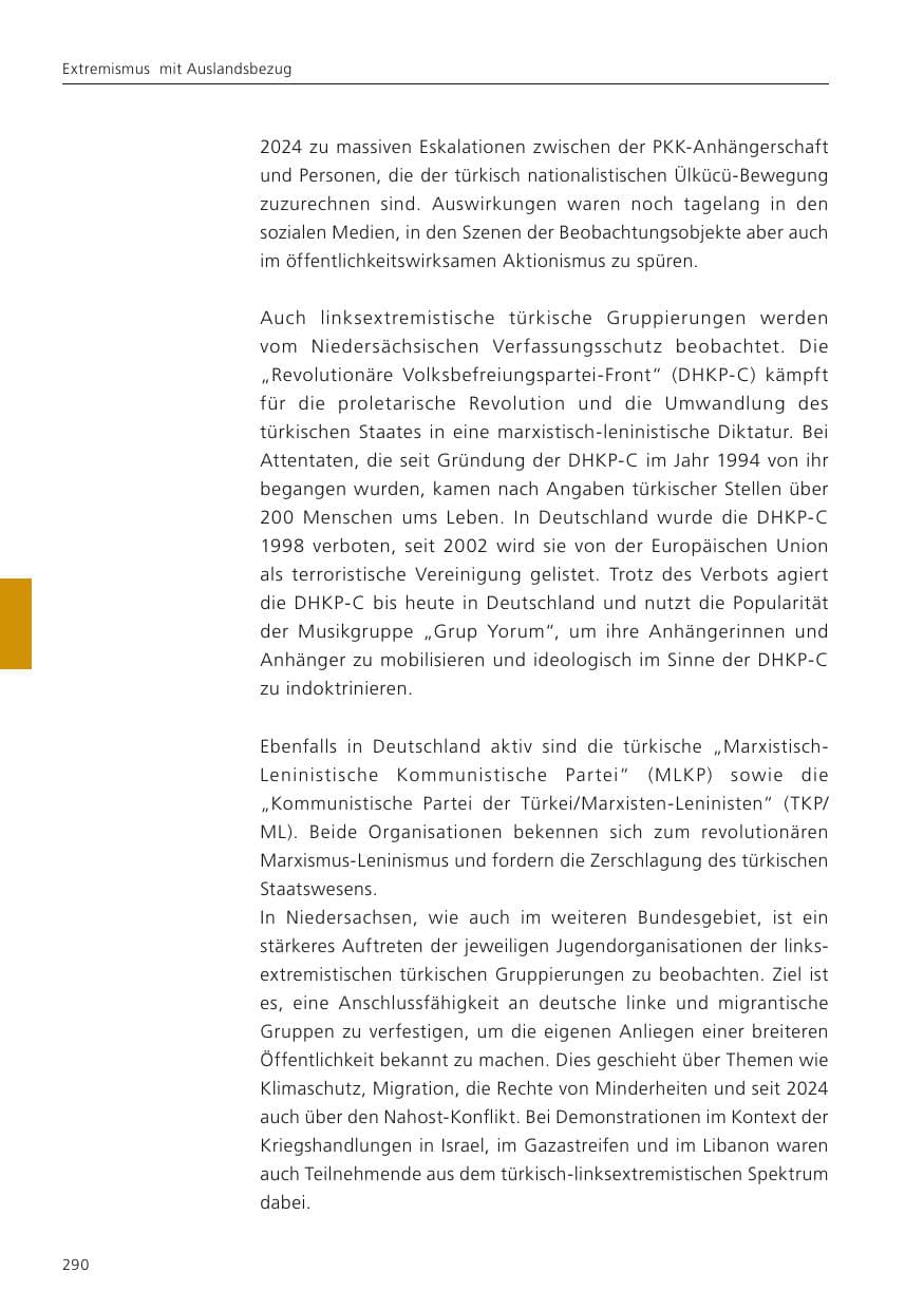 Seite 291 des Verfassungsschutzbericht 2024 Niedersachsen